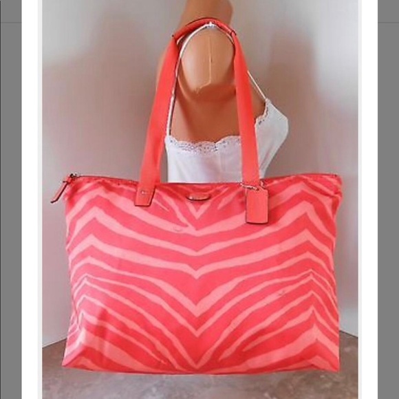 Coach "Rare" Zebra Print Orange Weekend/Travel Bag - Picture 5 of 5